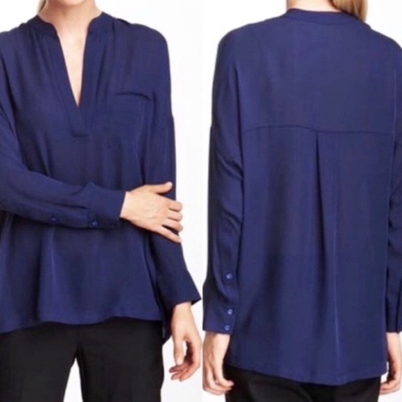 Vince Tops - Vince Silk Navy Long Sleeve Blouse Medium